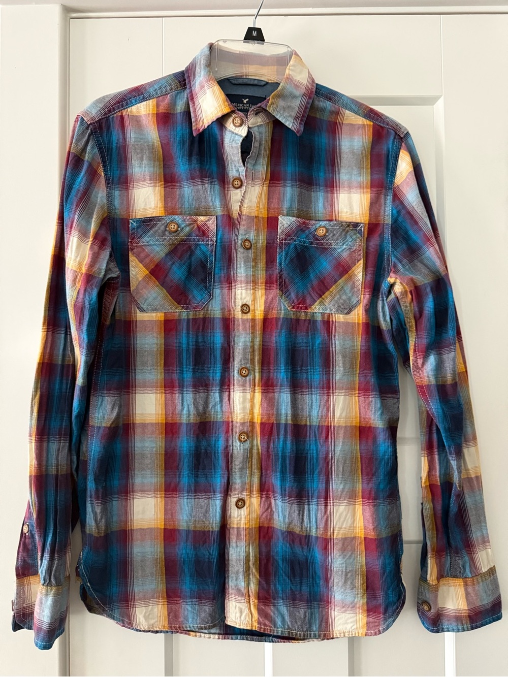 American Eagle Mens Seriously Soft Plaid Shirt, size XS